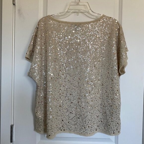 H and M Ivory Sequin Short Sleeve Boxy Blouse Top Medium - Picture 5 of 16